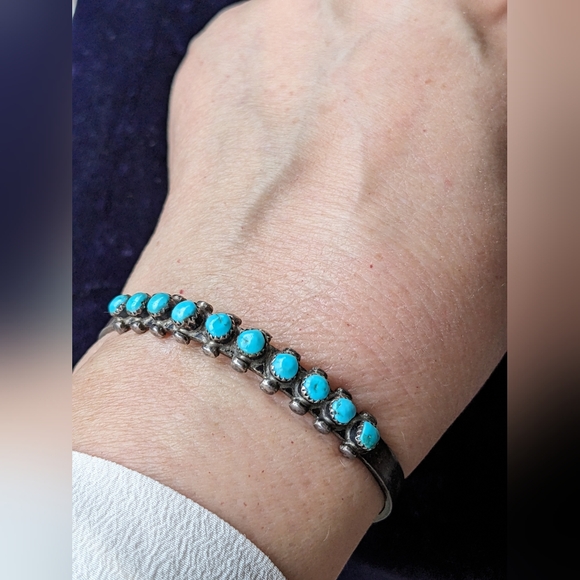 Vintage Sterling Silver Southwestern Turquoise Cuff Bracelet - Picture 9 of 9